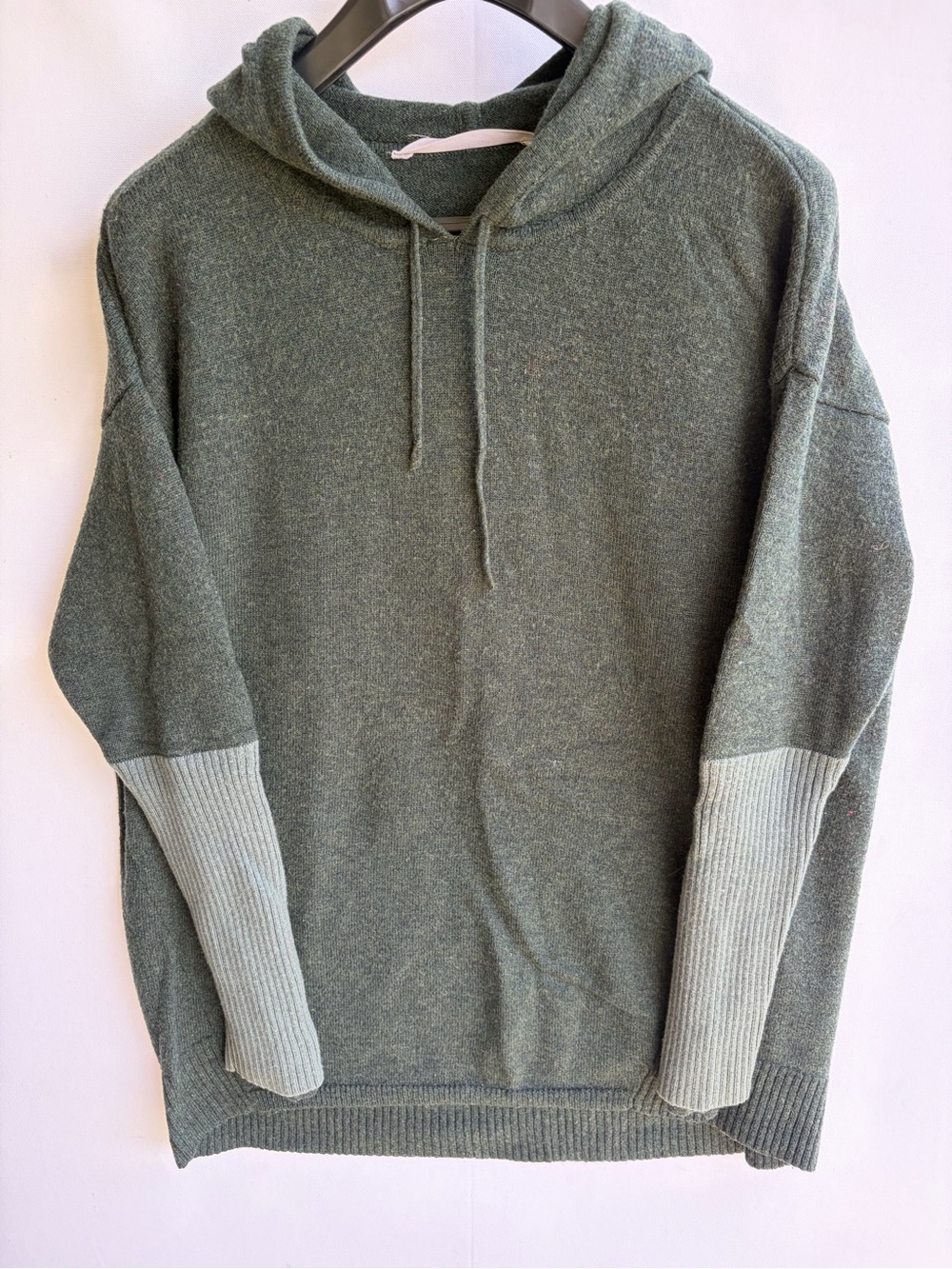Athleta Merino Nopa Hooded Sweater Medium Green Colorblock 100% Wool Hoodie